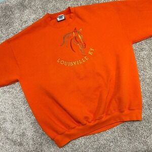 Vintage‎ Louisville KY Sweatshirt Horse Derby Men NO SIZE TAG Orange 90s